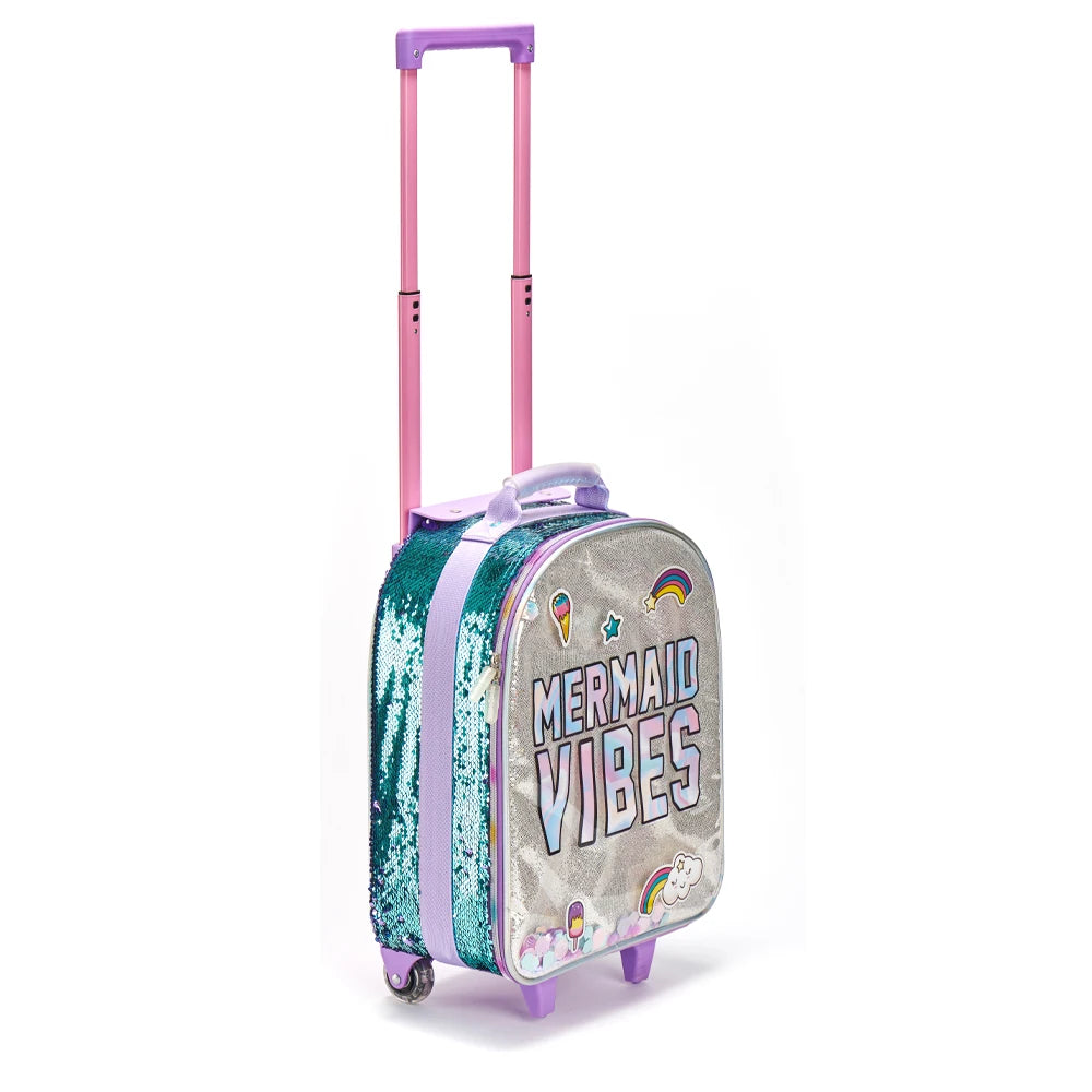 Girls Adjust Sequin Wheels Bags for Primary School Trolley Bag Kids Student Polyester Cartoon Unisex 16" Rolling Backpack