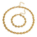 Vintage Thick Coffee Bean Necklace Bracelet Set 18K Gold Plated Stainless Steel 8MM Coffee Bean Link Chain Choker Necklace