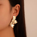 Go Party Personality Metal Alloy Earrings Punk Exaggerated Gold Leaf Drop Earrings Geometric Long Stud Earrings Women