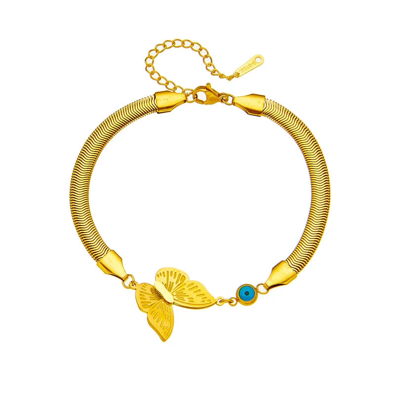 Fashion Blue Eye Butterfly Snake Bone Chain Bracelet Creative Design Waterproof Stainless Steel Bracelet Jewelry