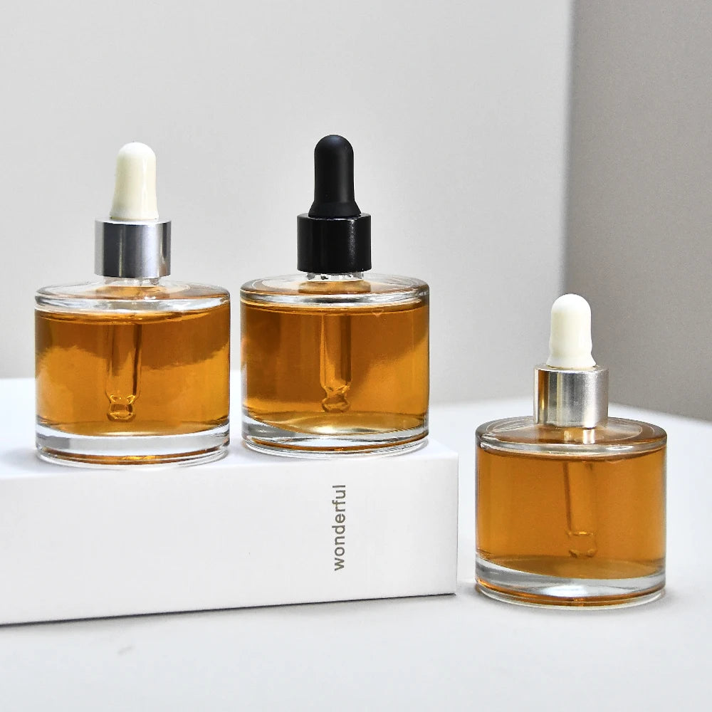 50ml Oil Serum Glass Dropper Bottle Transparent clear Thick Bottle Bottom Flat Shoulder Glass Bottles