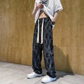 Chaopai High Street Lamp Core Plush Casual Men's Letter Full Print Spring and Autumn Thin Pants Retro Loose Straight Leg Pants