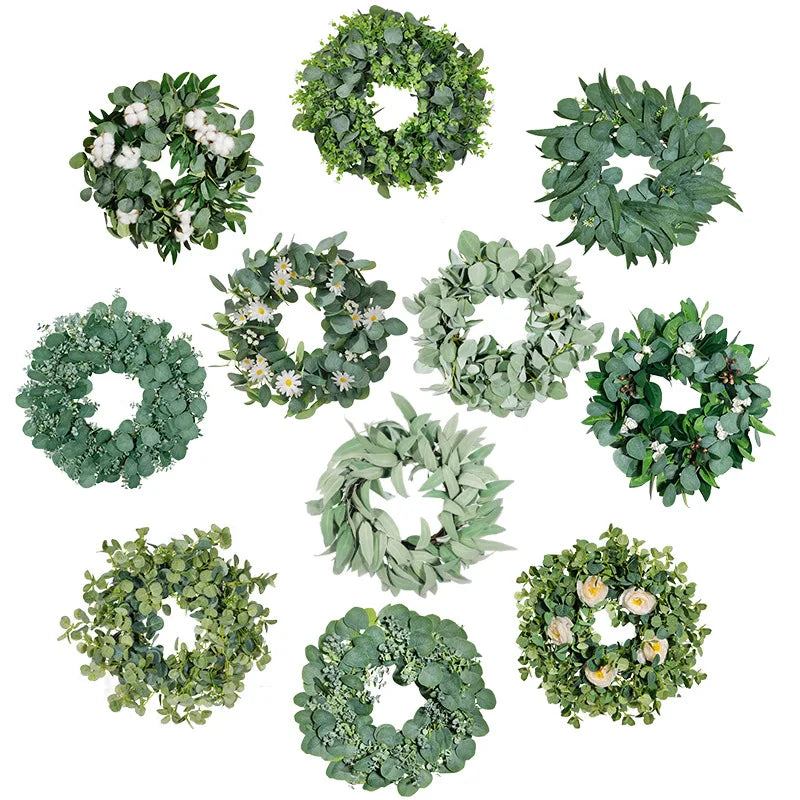 L06225 Artificial Eucalyptus Garland Rattan Vine Leaves Eucalyptus Wreath for Wedding Home Party Decor