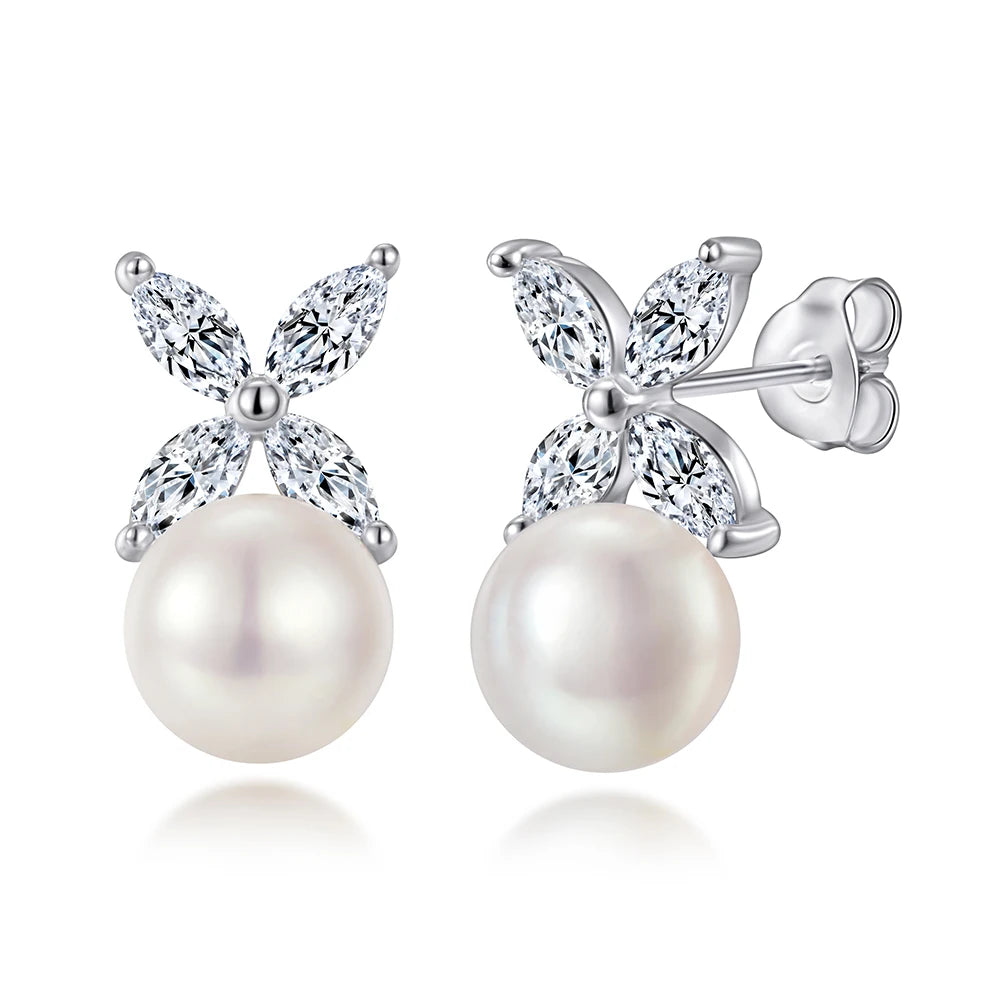 Sun Star Jewelry Manufacturer Fine Jewelry 925 Sterling Silver CZ Grace Natural Luxury Freshwater Pearl Women' s Stud Earring