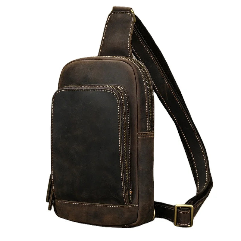Vintage Travel Hiking Anti-Theft Men's Chest Bag Genuine Leather Luxury Waterproof Large Capacity Zipper Closure Summer Ready