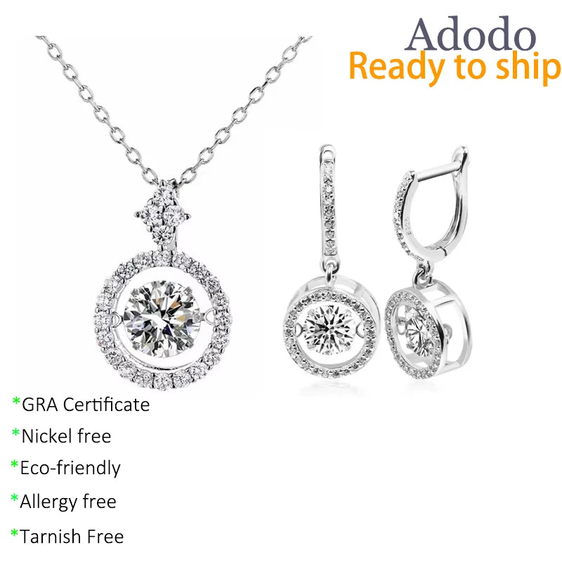 Fine Round Cut 1CT VVS1 GRA Dancing Moissanite Earrings Necklace Set 925 Sterling Silver Women Valentines Day Gifts 2026 Jewelry