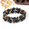 Energy Healing Trendy Stretch Black Obsidian Hematite Tiger Eye Bangle for Unisex Anniversary