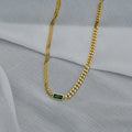European and American Necklace Square Green Zircon Stitching Double-Layer Necklace Net Red Personality Simple Clavicle Chain