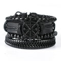 BINSHUO Wholesale Adjustable Retro Multilayer Wrap Rope Wheel Love Bangles Mens Leather Braided Charm Bracelets Vintage 4pcs/set