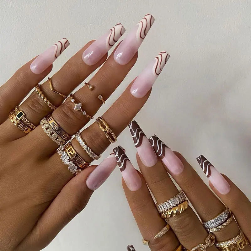 Wholesale Luxury Nail Supply Ladies False Press Nails Designer Full Cover ABS French Artificial Long Finger Nails Tips Set 24