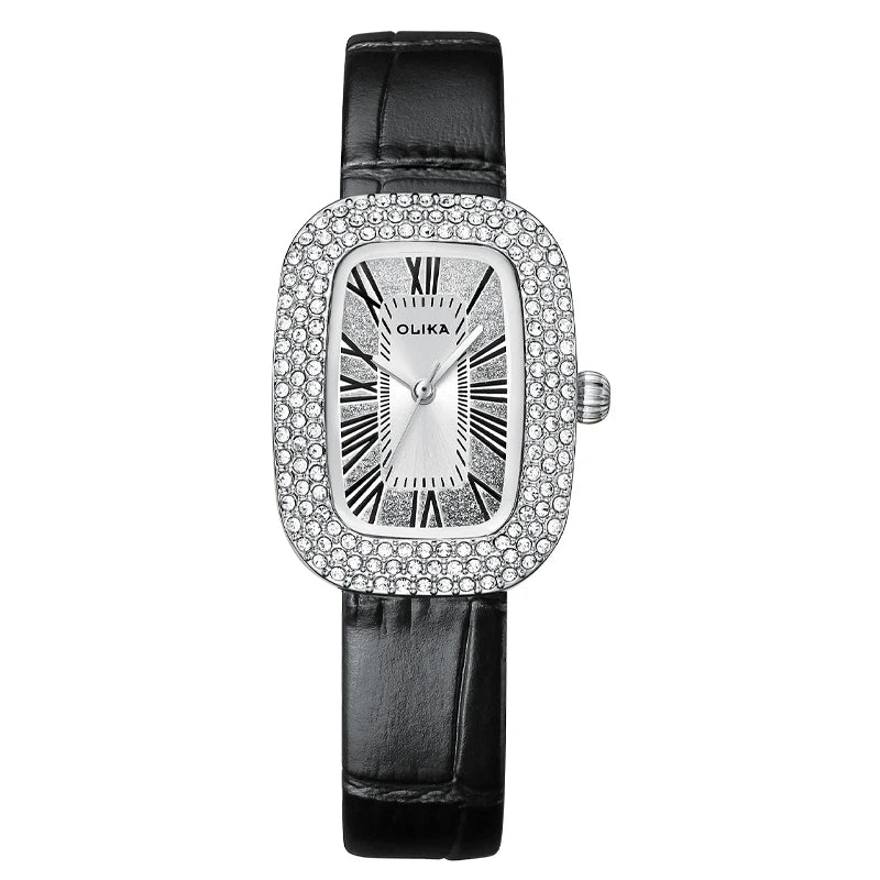 Women's Simple Square Dial Quartz Watch 3ATM Waterproof Black Leather Strap Charm Fashion Watches-Limited Edition Alloy Case