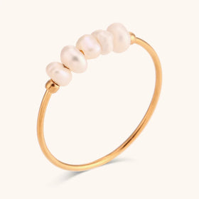 Minimalist Dainty Non Tarnish Fashion Women Jewelry Stainless Steel Gold Plated Natural Freshwater Pearl Ring