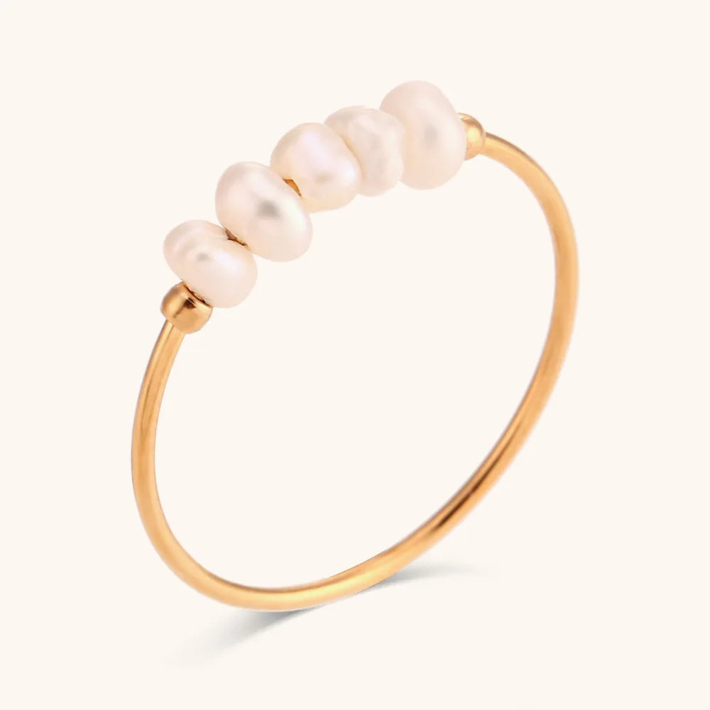 Minimalist Dainty Non Tarnish Fashion Women Jewelry Stainless Steel Gold Plated Natural Freshwater Pearl Ring