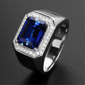 Men's Blue Nano Sapphire Gemstone Brass Ring Silver/Gold Plated Trendy New Fashion Jewelry for Engagement Weddings Anniversaries