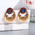 Boho Women's Green Flower Indian Jhumka Earrings Ethnic Retro Pearl Beads Bollywood Oxidized Tibetan Earrings Oorbellen