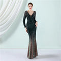 19037#  Spring/summer New Fashion Sequin Toasts Gradual Beaded Long Sleeve Evening Dress