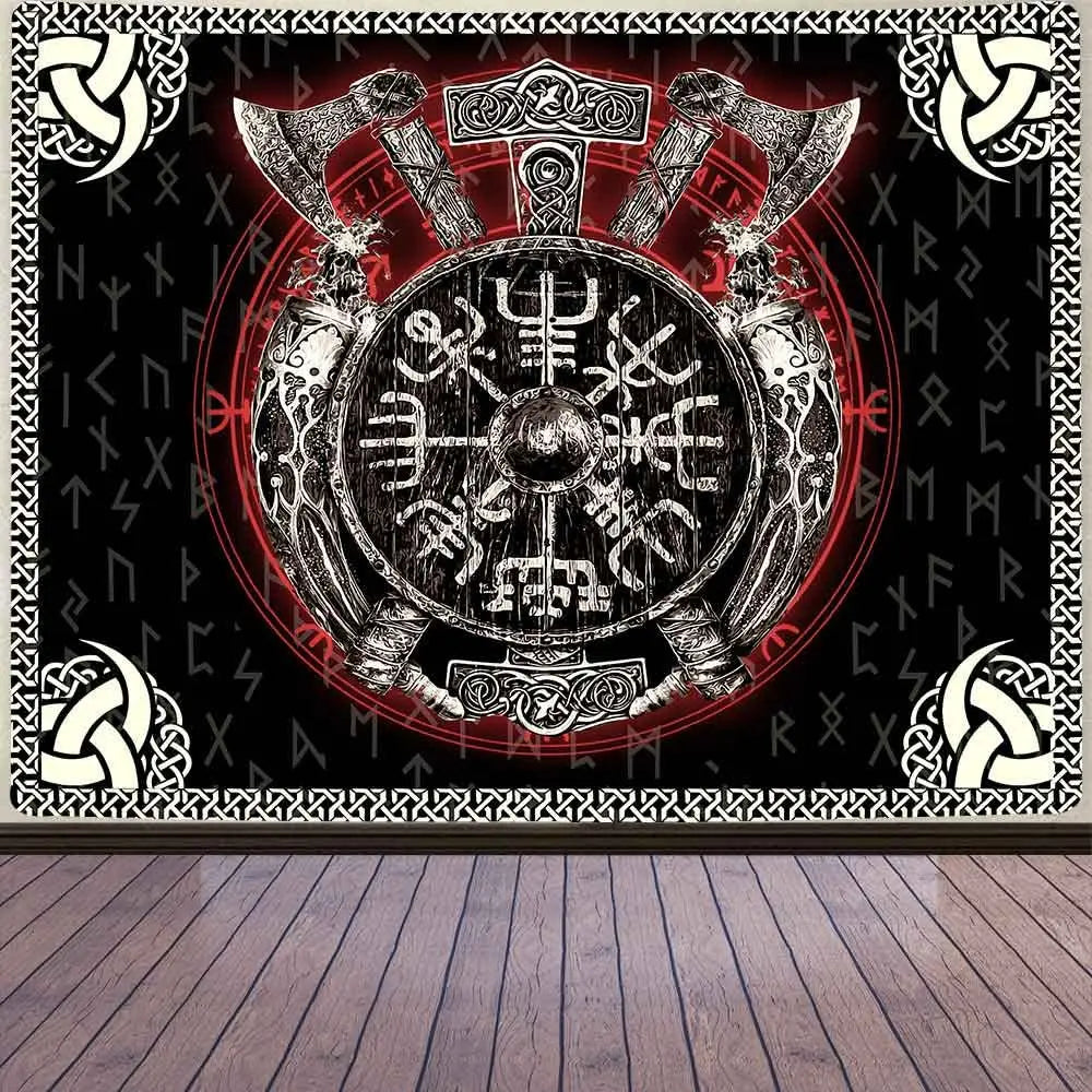 Norse Mythology Vikings Tapestry Mysterious Ancient Runes Totem Tapestries Wall Hanging Art for Living Room Bedroom Home Decor