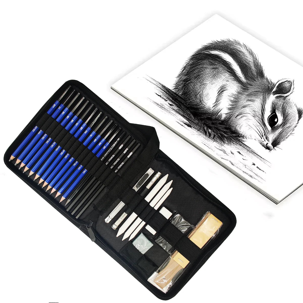 Professional 30-Piece Sketching Pencil Set HB Black Lead Non-Toxic Zipper Bag Kids Painting Standard Pencils