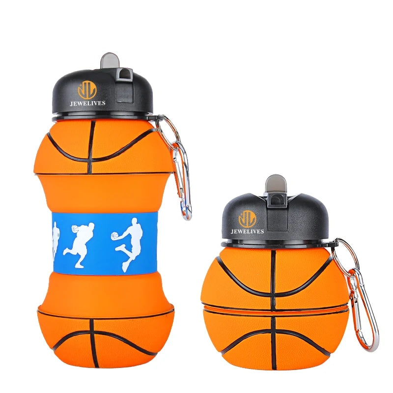 Custom Logo Eco-Friendly Silicone Leakproof Foldable  Basketball Shape Drink Kids Water Bottle for Kids