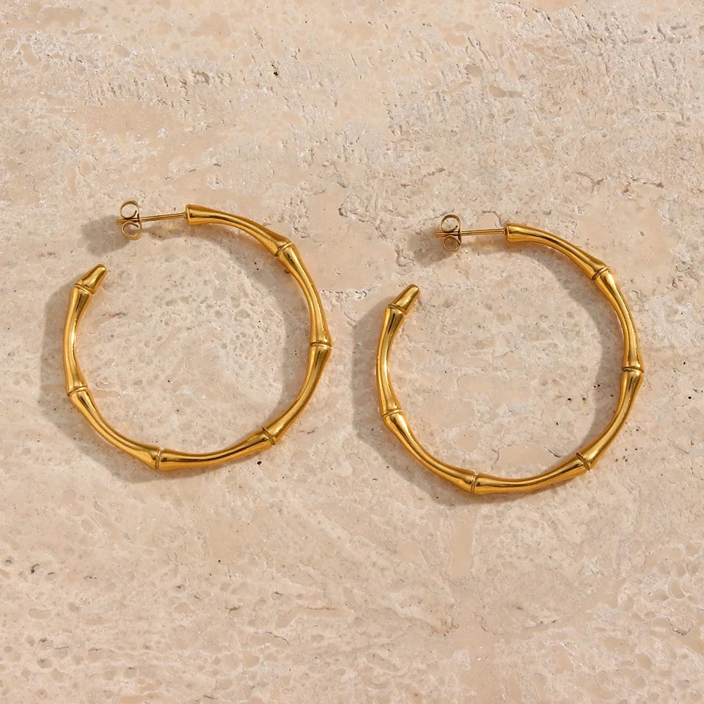 Drop Ship 18k Gold Plated Stainless Steel Bamboo Earring Tarnish Free Statement Earring for Women