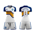 New Design Custom Club Football Jersey Suit Blue and White Soccer Wear Breathable Team Uniform Sets OEM Service 100% Polyester