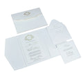 Personalized White Gold Tri-Fold RSVP Invitation Cards Paper Pocket Envelope for Wedding Event Music & Cross-Style Design