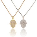 Hip Hop Antique Pendant Charms Gold Crystal Stone Iced Baguette Hamsa Hands Brass Necklace with Zircon Paved Hand Jewelry Making