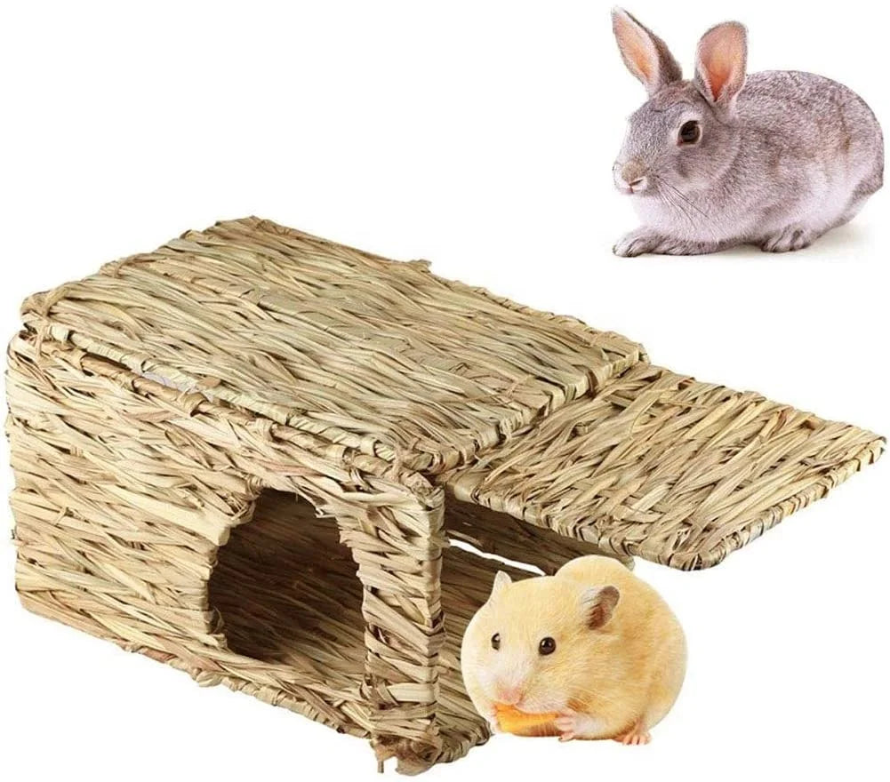 Hand Made Woven Seagrass Play Hay Bed Hideaway Hut Grass Mat Sustainable Small Animals Bed Rabbit Grass House- Natural Hand Wash