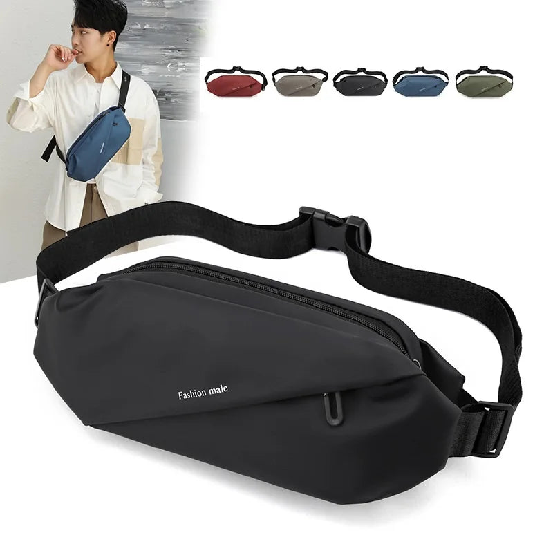 Men's Sports Waist Bag Waterproof Nylon Fanny Pack with Multi-Pockets Zipper Closure Adjustable Feature for Outdoor Chest Bags