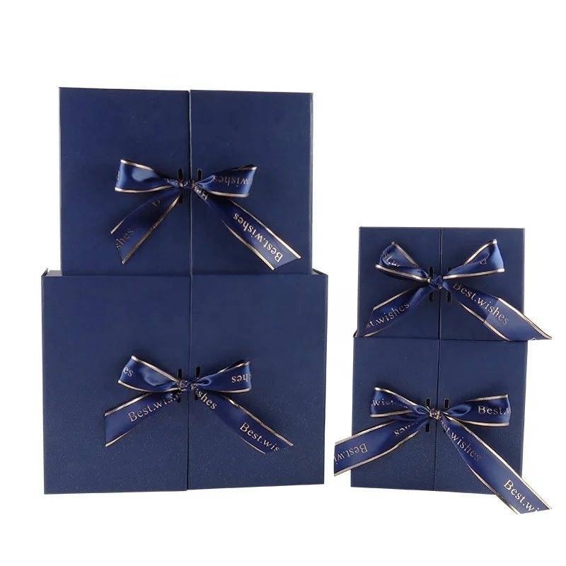 Custom Recyclable Dress Packaging Cardboard Flip Gift Boxes with Ribbon Closure Embossed/UV Coated/Matt Laminated