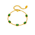 Tarnish Free Real 18k Gold Plated Green Square Diamond Bracelet Multi Stainless Steel Rectangle Emerald Zircon Bracelet