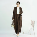 2023 Loriya New Style Abaya Muslim Women Linen Islamic Clothing Open Abaya and Pants 2PCS Abaya Set