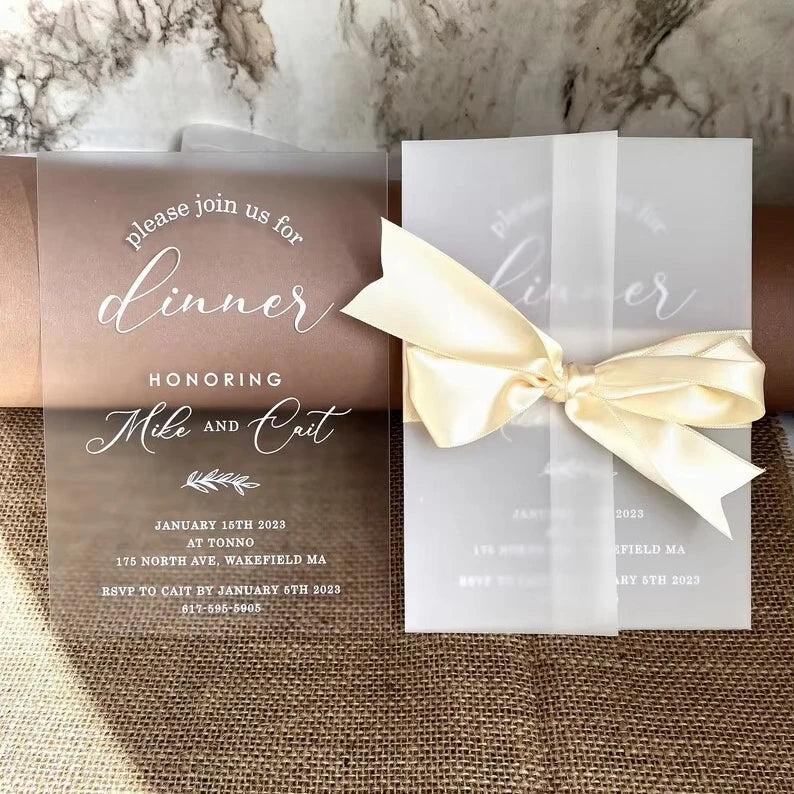 Vellum Jacket Paper Cover Acrylic Card Luxury Carte De Marriage for Quinceanera Invitations With Bow Knot Wedding Invitation
