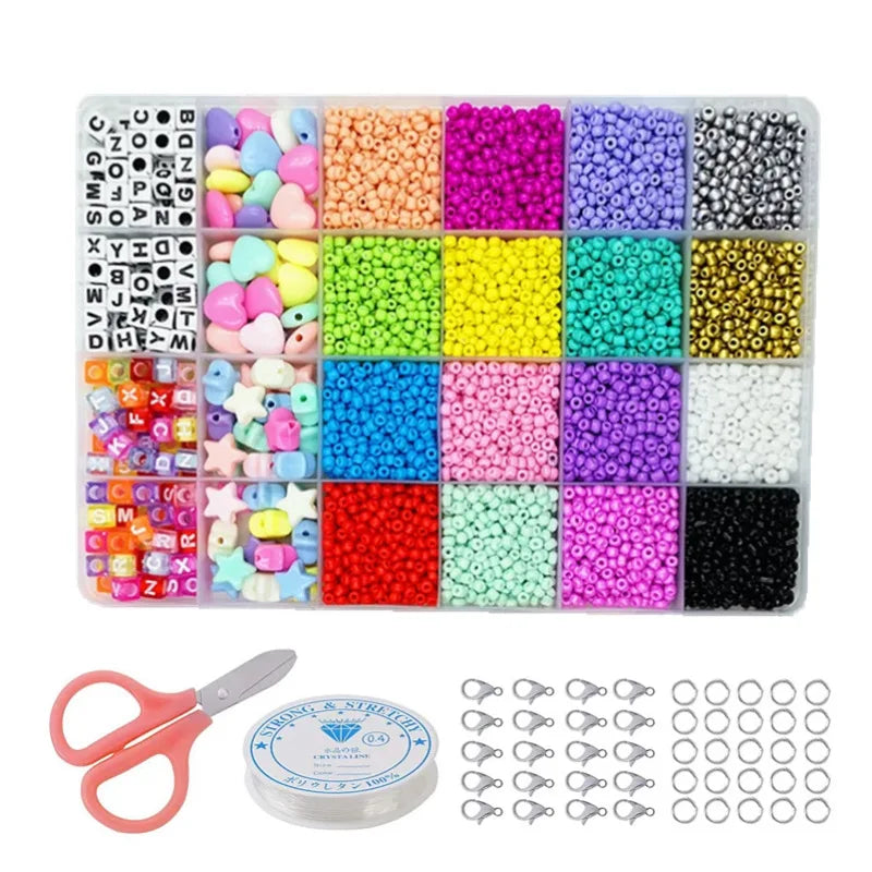 Letter Beads Kit and Glass Bead Seed Tool Sets   Opaque Color Mini Seed Beads Bracelet Set
