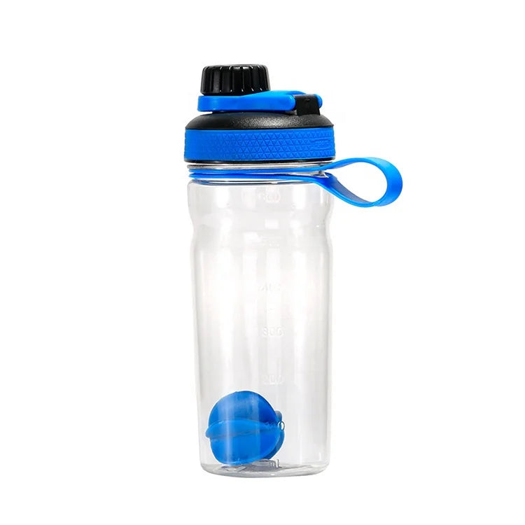 PP 600ml Leak-proof clear Plastic Sports Bottle Gym Protein Shaker Bottle with Mixing Ball