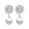 New Arrival Trendy  Female 925 Sterling Silver Jewelry Dazzling Cubic Zircon Elegant Party Gadget Peal Drop Earrings for Women