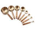 8pcs Luxury Golden Eco-Friendly Baking Measuring Tools 410 Stainless Steel Wooden Handle 250ml Measuring Cups Spoons Set Home