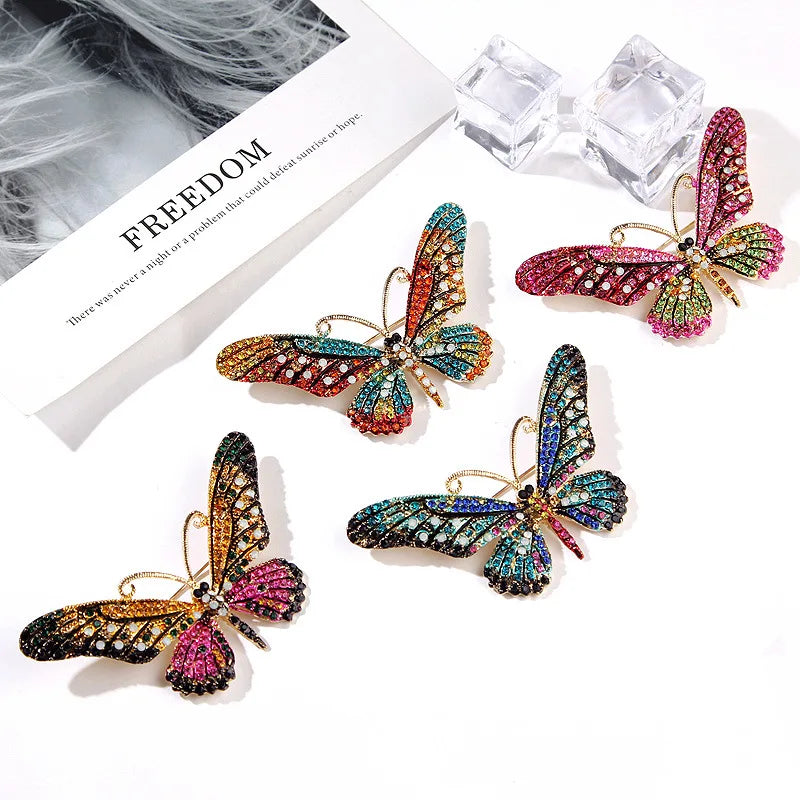 Luxury Large Butterfly Brooch Pin Fashionable Women's Crystal Rhinestone Alloy Jewelry for Wedding Scarf Suit Lapel Clipping