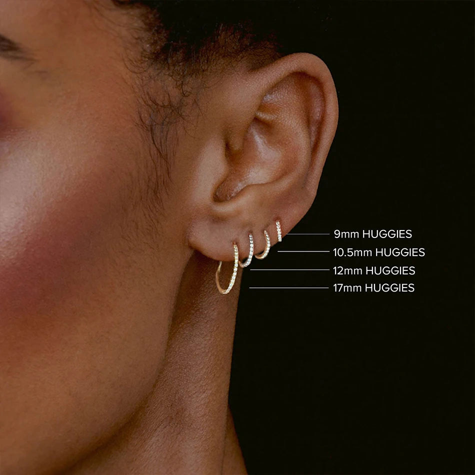 Nagosa Minimalist 925 Sterling Silver Huggie Jewelry Trendy 14k 18k Gold Vermeil 9mm 10mm 12mm Cubic Zirconia Hoop Earrings