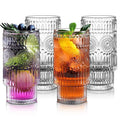 Vintage Embossed Glass Tumbler Highball Glasses Stackable Sunflower Drinks Glass Cup