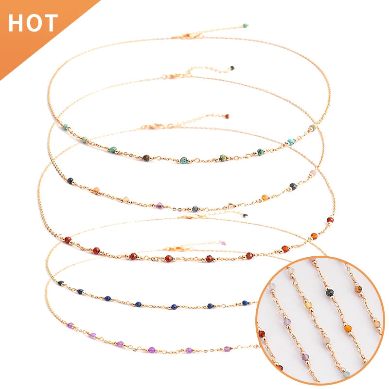 Delicate Cadenas Para Mujer Gemstone Natural Stone Chain Turquoise Tanzanite Tourmaline Tiny Beaded Choker Necklace