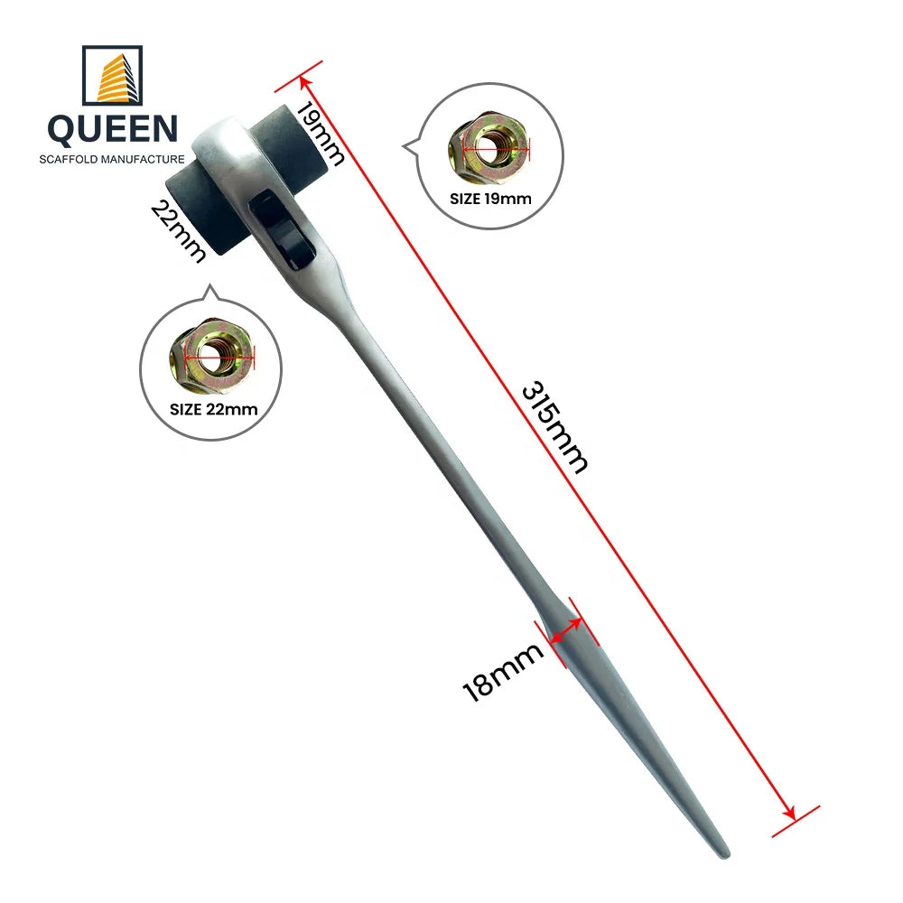 LINYI QUEEN 19/22mm Box Spanner Chrome Vanadium(CRV) Socket Pearl Nickel Long Podger Scaffold Ratchet Key