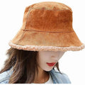 Custom logo Corduroy Fisherman Hat Winter Thermal Thicken Plush Double Sided Bucket Hat for Women
