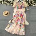 LW0726 2025 Spring Advanced Sense Lantern Sleeve Printed Shirt High Waist Long Skirt Two-Piece Set Casual Women'S Set
