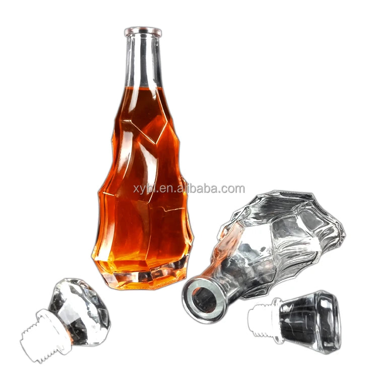375ml Diamonds Creative Unique Empty Hexagonal Glass Bottle With Wooden or Metal Lid