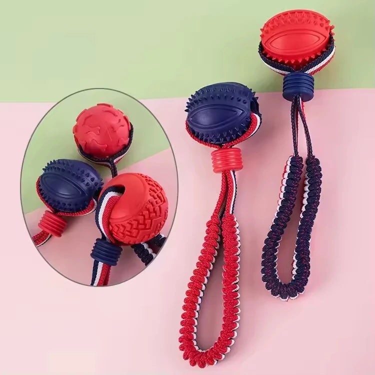 Soulwin Durable PVC & Nylon Rope Interactive Food Ball Toy Non-Toxic for All-sized Dogs 28*7CM Indoor/Outdoor Use Bone Pattern
