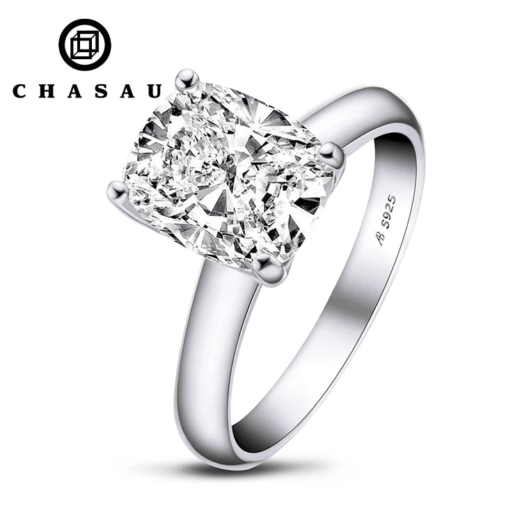 Classic Jewelry Cushion Cut Solitaire Engagement Ring 4CT 925 Sterling Silver Cubic Zirconia CZ Promise Ring for Women