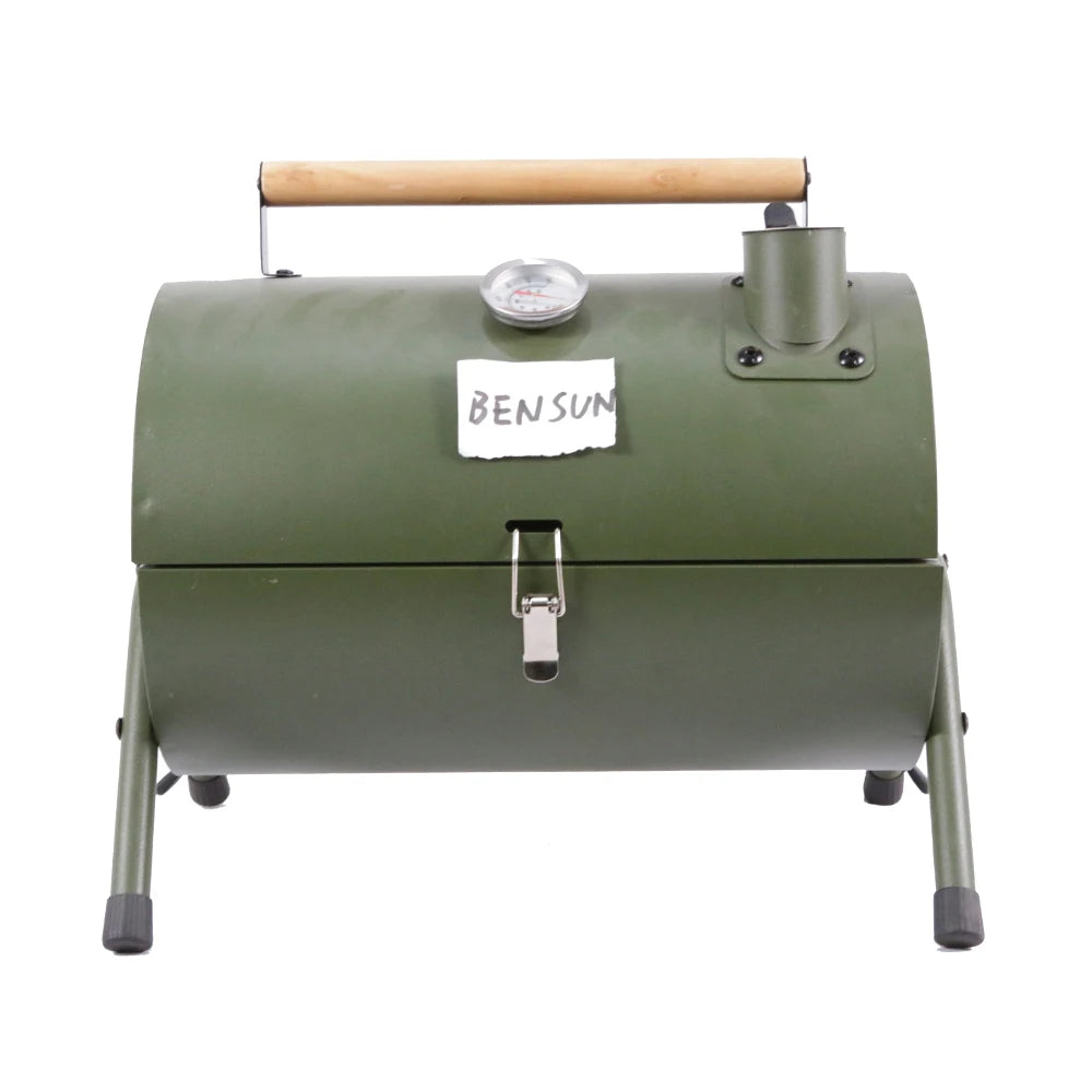 Portable Mini Iron Barrel BBQ Smoker Grill 0.7MM Thermometer Charcoal Barbecue Grill Mini Portable Smoker Grill