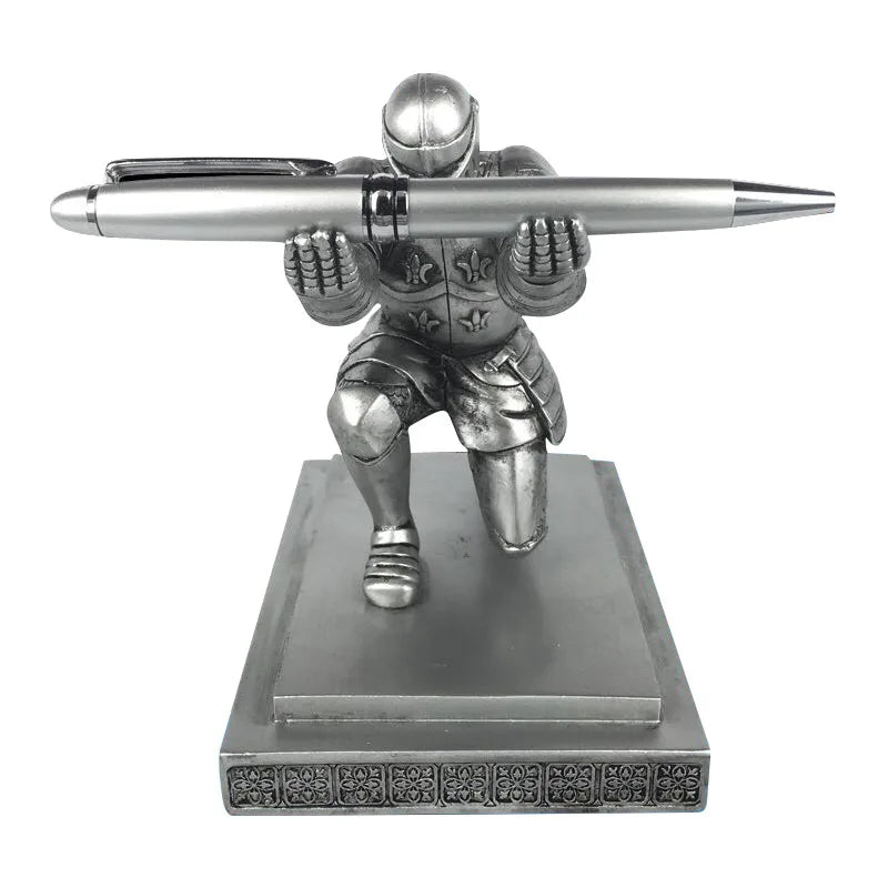 Knight Resin Pen Holder Cool Desk Organizer and Accessory with Stylish Pen for Office or Home Decor Gift Idea
