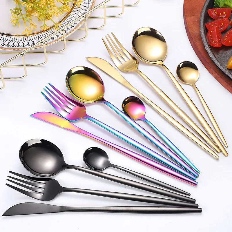 Small MOQ Customize Logo Royal Stainless Steel  Cutlery Set Party Wedding Gold Flatware Set